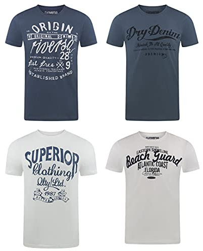 riverso Tshirt Herren Baumwolle Regular Fit RIVLeon 4er Set Pack Rundhals Kurzarm Sommer Tee Shirt Print, Größe:M, Farbe:Farbmix 3