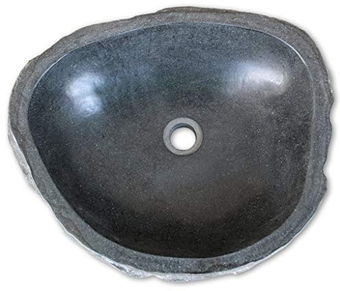 Lavandino Ovale in Pietra di Fiume, Lavabo da Bagno con Foro di Scarico 4,5 cm, Dimensioni Variabili 37–46 x 29–36 cm Altezza 15 cm, Superficie Interna Levigata, per Bagno e Toilette