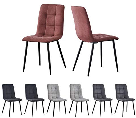 Set of 2 Faux Matte Suede Leather Dining Chairs With metal Legs home& restaurants henri (Pink)