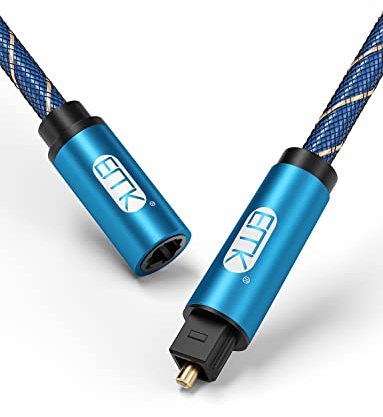 EMK 1M Câble audio optique Toslink mâle vers femelle - Câble adaptateur audio en nylon tressé compatible avec home cinéma, barre de son, TV, PS4, Xbox, Playstation et plus