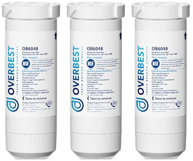 Overbest XWF Water Filter Replacement for GE® WR17X30702, 3 Pack, No chip | Replacement for GE® XWF, NSF 42 & 372 Certified, Compatible with GE® GNE27, GFE26, GDE25, GSS25, PSE25 Series Refrigerators