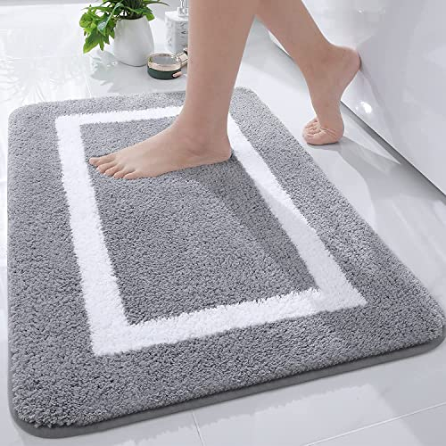 Homaxy Badezimmerteppich Badematte rutschfest Waschbar Badteppich Weiche Mikrofaser Hochflor Badvorleger – 50 x 76 cm, Grau