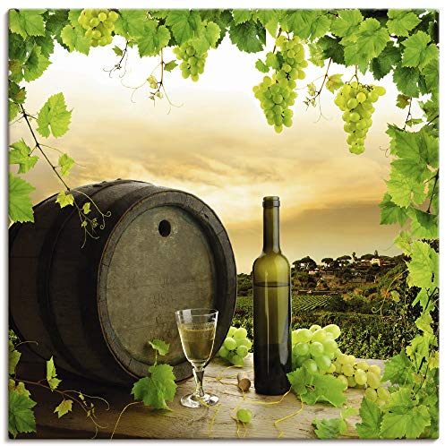 ARTLAND Wanddeko Leinwand Bilder Wandbild 50x50 cm Quadratisch Landschaft Natur Wein Obst Trauben Weinberg Winzer U1UE