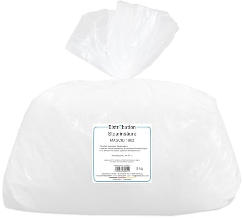 DistrEbution Stearin Kerzenwachs 5kg Flocken, 100% rein pflanzlich & weiß, Kerzen herstellen, Stearinsäure 1802