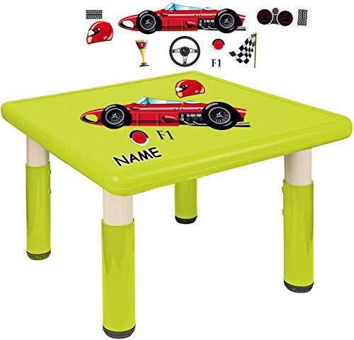 alles-meine.de GmbH Kindertisch/Tisch - höhenverstellbar - Größen & Motiv & Farbwahl - Auto - Rennwagen/hell grün - inkl. Name - 1 bis 8 Jahre - Plastik - für INNEN & AUßEN -..