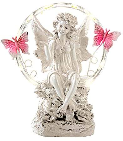 HAC24 Garten Solar LED Dekofigur Elfe mit Schmetterlingen Solarleuchte Gartenfigur Solarlicht Solarlampe Deko Figur Gartendeko Gartenleuchte