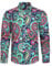 HISDERN Paisley Chemise Homme À Manches Longues Casual Bleu Floral Chemises Boutonné Funky Hawaïenne Chemise pour Hommes L