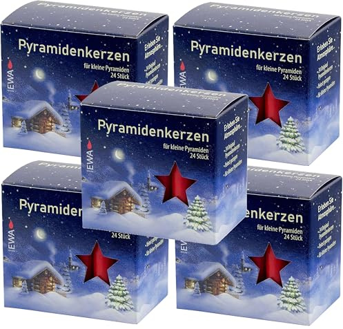 EWA Pyramidenkerzen 5x24 rote Kerzen mit 14 mm Durchmesser und 7,4 cm Höhe | für kleine Pyramide oder als Deko, Geschenkideen Weihnachten, 120 Stück