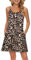 WNEEDU Vestido Mujer Verano Playa Correa Vestidos Corto Cuello en V Casual con Bolsillos Leopardo PatróN Manchado L