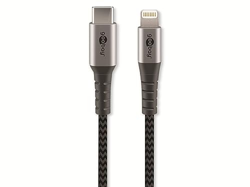 Goobay 49272 Lightning auf USB C Schnellladekabel / MFi Apple Ladekabel Lightning Kabel / 480 Mbits iPhone Kabel / Extrem robustes Textilkabel / Ladekabel iPhone Apple iPad / Grau / 2m