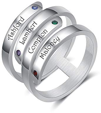 Jeweidea Personalisierter Twist Ring mit eingravierten 2/3/4 Namen Benutzerdefinierte Geburtssteine Versprechensring für Frauen Männer Verstellbare Ringe für Muttertag Valentinstag Geburtstag(4 namen)