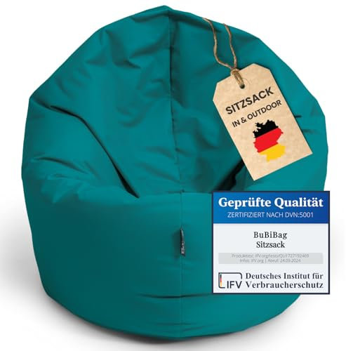 BuBiBag Sitzsack für Kinder und Jugendliche - geeignet als Bodenkissen, Sitzkissen oder als Gaming Sitzsack, geliefert mit Füllung (70 cm Durchmesser, Petrol)