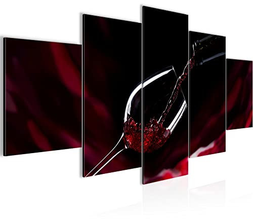 Runa Art Vin Cuisine Tableau Murale Impression sur Toile Intissee 5 Parties Salle à manger Verre Noir Rouge Chambre Salle 042253a