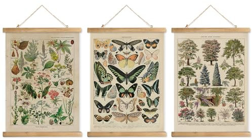 XIAOAIKA 3 gemischte Packungen Vintage Hängende Poster mit Holzrahmen, Retro-Stil Wanddekoration Kunst Malerei, Muster gedruckt auf Leinen ohne Verblassen, fertig zum Aufhängen (30 x 40 cm)