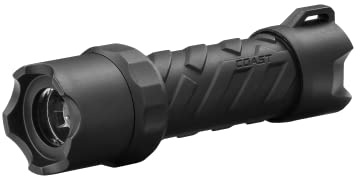 Coast POLYSTEEL 200 with Twist Focus, Pure Beam, 390 Lumen LED Flashlight, Crushproof, Black