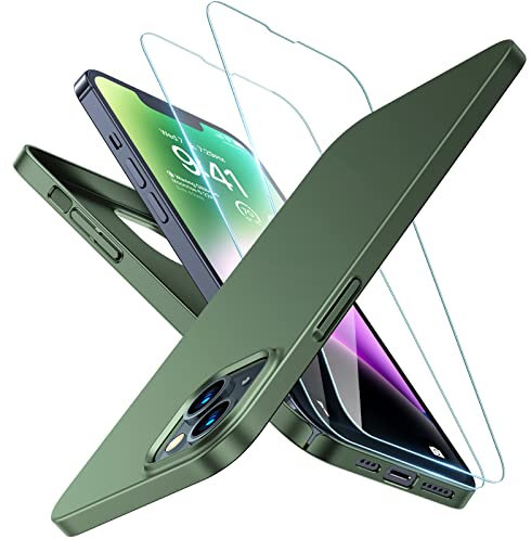 TORRAS Ultra Thin iPhone 14 Plus Case and Screen Protector - Tough Protective Hard Silky Matte Cover in Green
