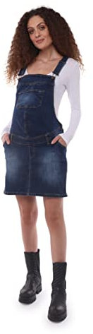MAMAJEANS Como - Salopette Gonna Premaman, Vestito Salopette di Jeans, Abbigliamento Casual, Sportivo e Comodo - Made in Italy (S, Denim)