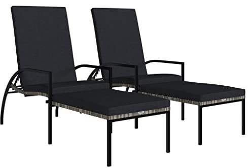 vidaXL Sonnenliegen 2 Stk. mit Fußhocker PE-Rattan Grau
