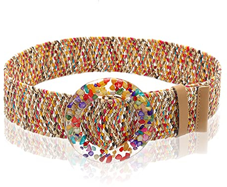 NiceYnn 4.8cm de Large Ceinture Tressé Elastique en Paille | avec Boucle Austable pour Robe Veste Jean Pantalon Anniversaire Saint-Valentin Noël