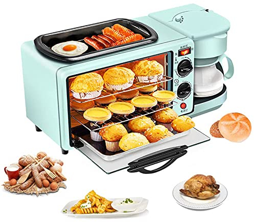 REJOON Stazione for la Colazione Forno Elettrico 3 in 1 Macchina for la Colazione Domestica con Macchina for Il caffè e Piastra for Colazione in Famiglia tè pomeridiano Cena Nero
