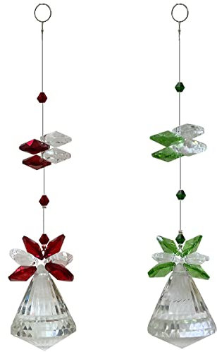 2 Stück 30 mm Sonnenfänger Kristallkugel Prismen Ornament Smaragdgrün und Rot Prisma Kristalle Hängende Anhänger für Kronleuchter Fenster Vorhang Outdoor Handwerk Regenbogen Maker Auto Rückspiegel