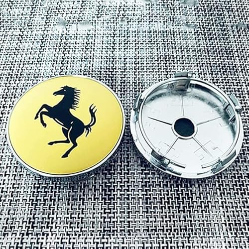 EQEEN 4 Pcs Hub Centre Caps, FüR Ferrari 60MM Mittelrad-Nabenkappen Mit Auto-Logo, wasserdichte, VerschleißFesteauto Raddekoration RostschutzzubehöR,Yellow