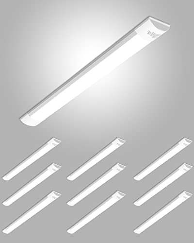 Bellanny 40W LED Batten Lights, 4ft LED Tube Light, 6500k Daylight White Ceiling Surface Mounted Light, 4800LM 180 °Beam Angle Ceiling Light for Office, Bathroom, Kitchen (10 Packs)