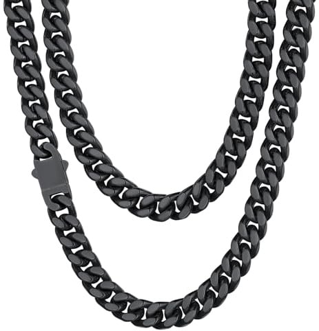 ChainsHouse Collier Chaine Homme Acier Inoxydable Maille Cubaine Ras de Cou Garcon[Argent/Or/Noir-Largeur: 4/6/9/13 mm-Longeur:46/51/55/61/66/71/76 cm] Choker Hip Hop Rappeur 32-298g