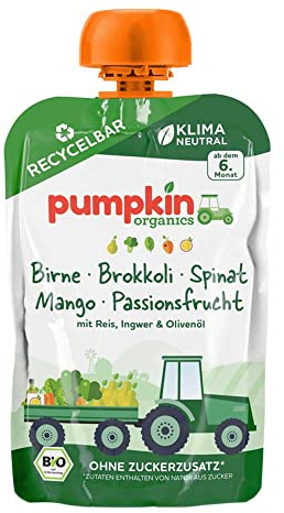 Pumpkin Organics Quetschie - mit Birne, Brokkoli, Spinat, Mango, 100g (2er Pack)