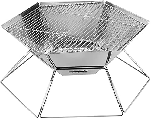 Tragbarer Holzkohlegrill, zusammenklappbare Camping-Feuerstelle aus Edelstahl, Holzofenbrenner für den Außenbereich, Camping, Lagerfeuer, BBQ-Grill mit Tragetasche (Hexagon)