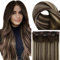 Fshine Echthaar Extensions Clip, 40cm 3 Stücke 50g Clip in Extensions Echthaar Glatt Haarverlängerung Balayage Dunkelbraun bis Hellblond Farbe 2 60 2