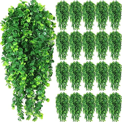 Hoteam Künstliche Hängepflanzen, 81,3 cm, künstliche Efeu-Ranken mit künstlichen Blättern, Terrasse, künstliche Pflanzen, Grün für Wohnzimmer, Innen- und Außenbereich, Wand, kein Korb (Eukalyptus), 24