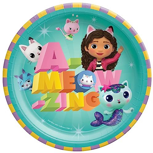 Amscan Round Plates, 7 (8-Pack) - Vibrant Premium Quality Party Plates, Perfect for Parties & Events, Gabby's Dollhouse