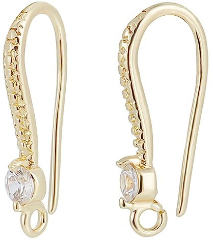 Beebeecraft 1 Box 40Pcs French Earring Findings 14K Gold Plated Zirconia Fish Earring Hooks with Loop for DIY Dangle Earring Jewellery Making