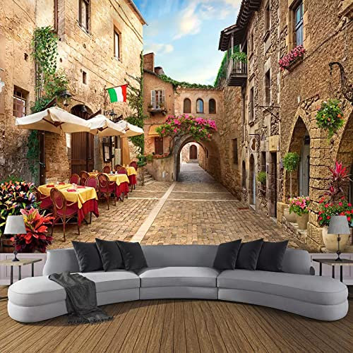 GIVLWF Papier Peint Panoramique de Flair Italien Européen 3D Paysage Vue Sur La Rue Déco de La Maison - pour Salon Chambre D'enfant Décoration Murale 400 x 280 cm
