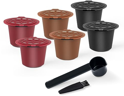Capsule di caffè riutilizzabili per Nespresso OriginalLine, BENFUCHEN - Capsule di caffè ricaricabili compatibili con N espresso OriginalLine, 2 Nero+2 Rossi + 2 Marrone