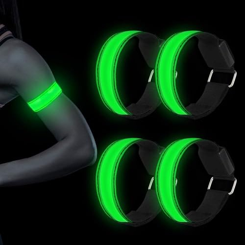 Aicharynic LED Armband, 4 Stück Reflective LED leucht Armbänder Lichtband Kinder Nacht Sicherheits Licht für Laufen Joggen Hundewandern Running Outdoor Sports