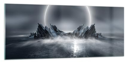 ARTTOR Glasbild 100x40cm Wandbild Glasdruck Fantasy Weltraum - 5372 | Futurismus Sturm Mond Panorama Groß Modern Dekoration Wohnzimmer Schlafzimmer Küche Wanddeko Kunstdruck Art Wall Decor ARTTOR