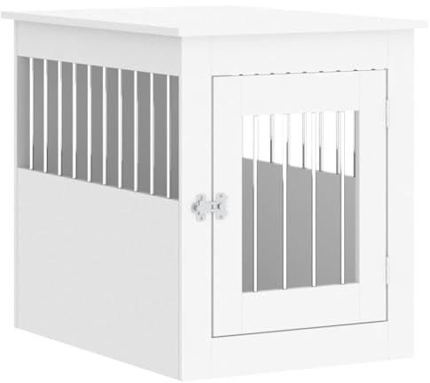 vidaXL Hundekäfig im Möbelstil, Abschließbar Hundebox mit Tür, Hundehütte Beistelltisch mit 2-in-1-Funktion, Hundehaus Haustierkäfig, Weiß 55x75x65 cm Holzwerkstoff