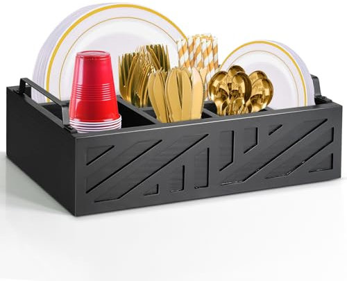 Paper Plate Holder Utensil Caddy for Kitchen Counter,Black