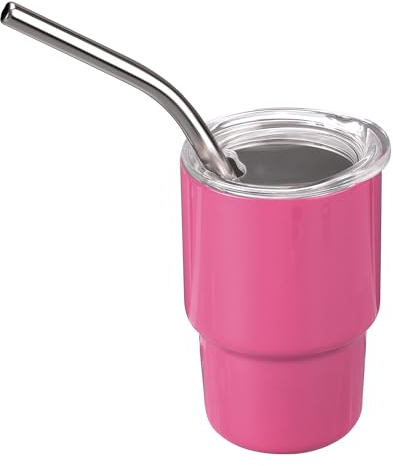 Cute Shot Glasses Set 3oz, Insulated Mini Tumbler with Straw & Lid Portable Bar Shot Glasses for Cocktails Coffee Funny Gift Travel Party Supplies (Rose Red)