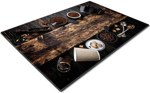 Glass Chopping Board 50 x 40 | Kitchen Worktop Protector | Multifunctional Cutting Board | Work Top Savers | Kitchen Accessories | Extra Large | Vintage Style Coffee