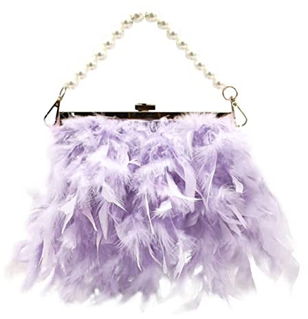 Generic Borse di lusso Frizione Bag Catena Perla Borse Piuma Borsa Per Le Donne di Tela Borse Delle Donne, Viola, Taglia unica, TC5R09JGH