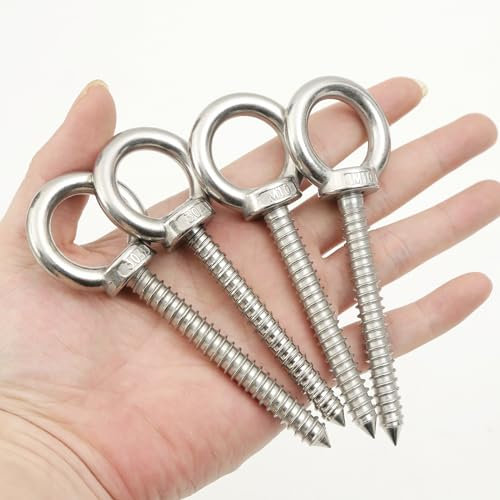QXSKSLH 4Pack 5 Inch Heavy Duty Eye Hooks M10 Self Tapping Eyelet Screw Load Capacity 700LBS Heavy Duty Screw in Eye Hooks for Hammock Stand, Swing Chair, Yoga, Heavy Indoor & Outdoor Uses