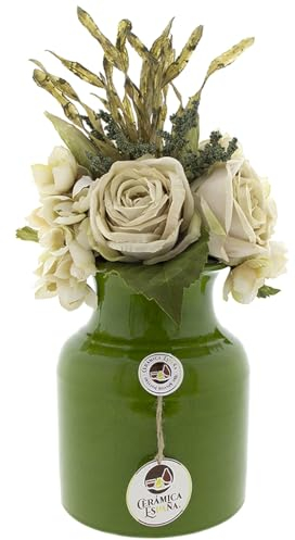 CERÁMICA ESPAÑA Vase décoratif en terre cuite - Vase en céramique - Vase à fleurs - Vase - Plumeau décoratif - Vert clair - Modèle D06 - 15 x 15 x 20 cm