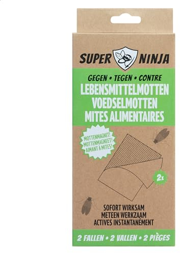 Super Ninja Sustainable Pheromone Food Moth Traps - Set of 2 Odorless Adhesive Traps for All Rooms - Long-Lasting Effect Up to 12 Weeks