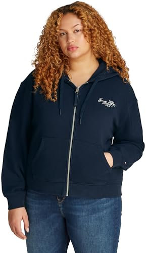Tommy Hilfiger Donna Felpa con Cappuccio e Cerniera Script Zip in Cotone, Blu (Dark Night Navy), 56