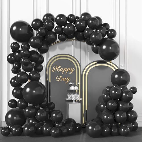 BIQIQI Luftballon Schwarz, 113 Stück BallonGirlande von 18 12 10 5 Zoll Luftballons Schwarz, Luftballons Hochzeit, Partydeko, Geburtstag Deko, Just Married Ballon
