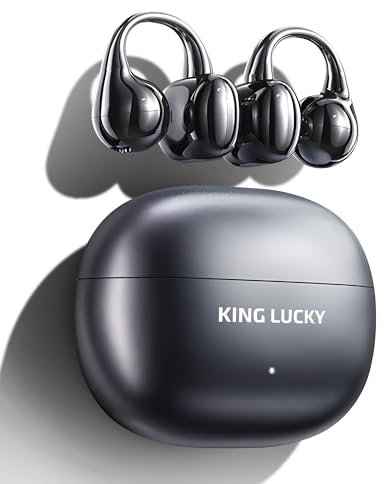 King Lucky i121 Open Ear Wireless Bluetooth 5.4 Clip-on Earbuds with Mic, 50H Playtime, Noise Cancelling, Waterproof, Comfortable for Small Ears & Glasses Wearers, for Workouts (black)