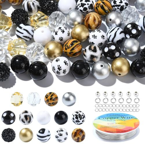 UR URLIFEHALL Lot de 50 grosses perles d'espacement rondes sur le thème des animaux avec fil de cuivre pour stylos, guirlande, sac, chaîne, porte-clés, bricolage de bijoux